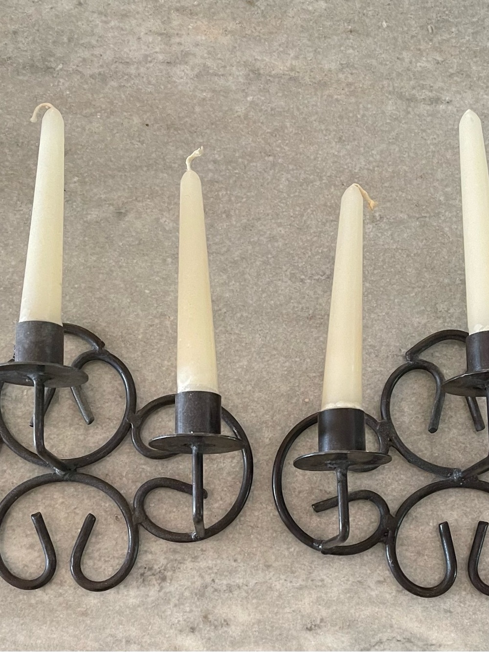 Wrought Iron Wall Candle Sconces with Ivory Tapers